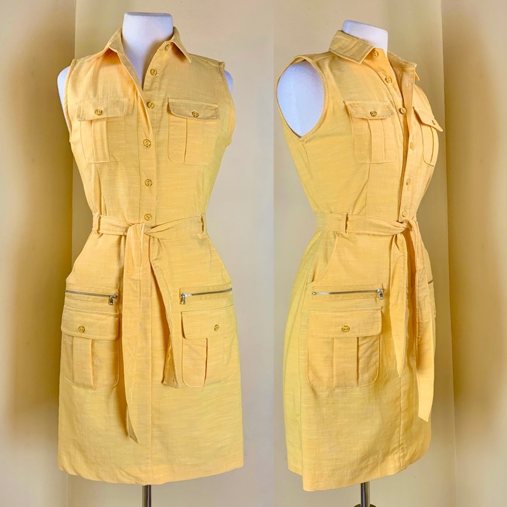Lafayette 148 New York Yellow Belted Dress XSmall